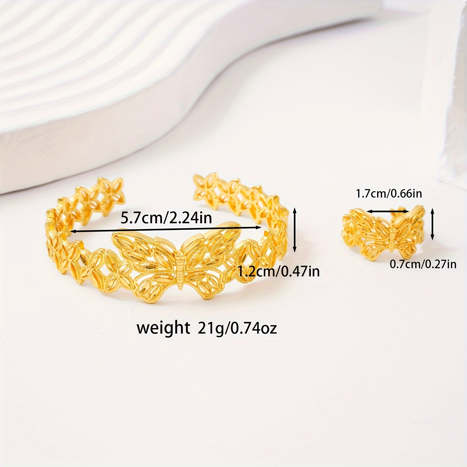 3pcs Golden Bangle Set with Ring and Butterflies